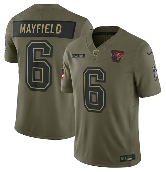 Men's Tampa Bay Buccaneers #6 Baker Mayfield Olive 2025 Salute to Service Limited Football Stitched Jersey