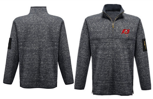 Men's Tampa Bay Buccaneers Antigua Charcoal Fortune Sweater Knit Microfleece Quarter-Zip Pullover Jacket - Charcoal