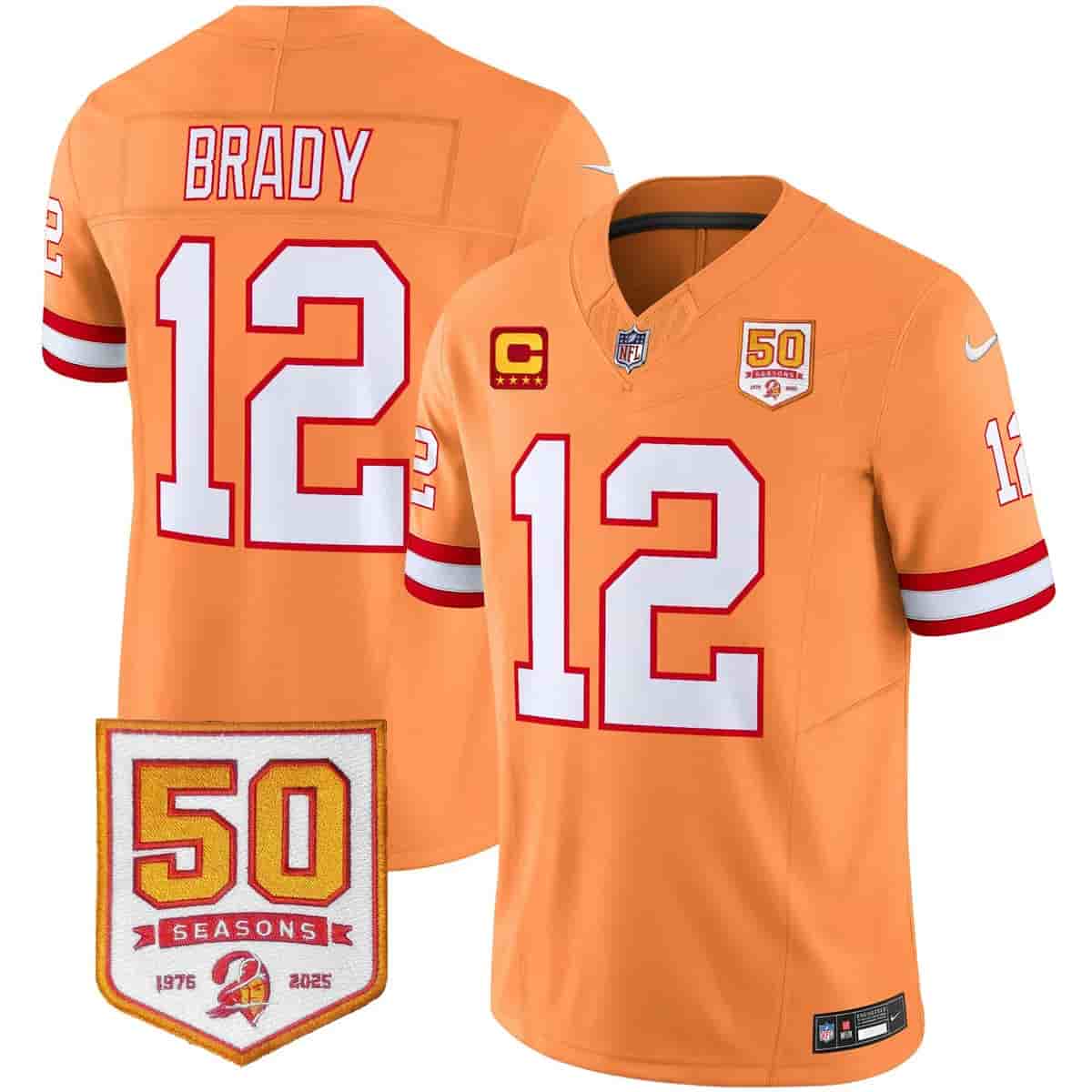 Men's Tampa Bay Buccaneers Throwback 50th Season Patch Vapor Limited Jersey - All Stitched  Tom Brady #-12