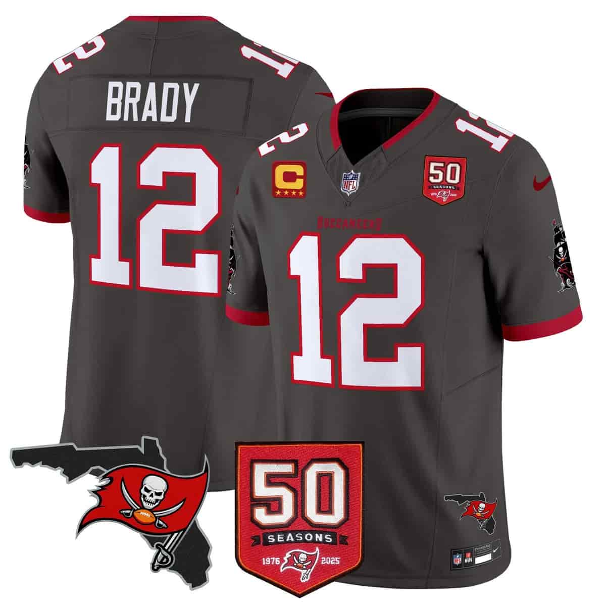 Men's Tampa Bay Buccaneers Throwback 50th Season Patch Vapor Limited Jersey - All Stitched  Tom Brady-12