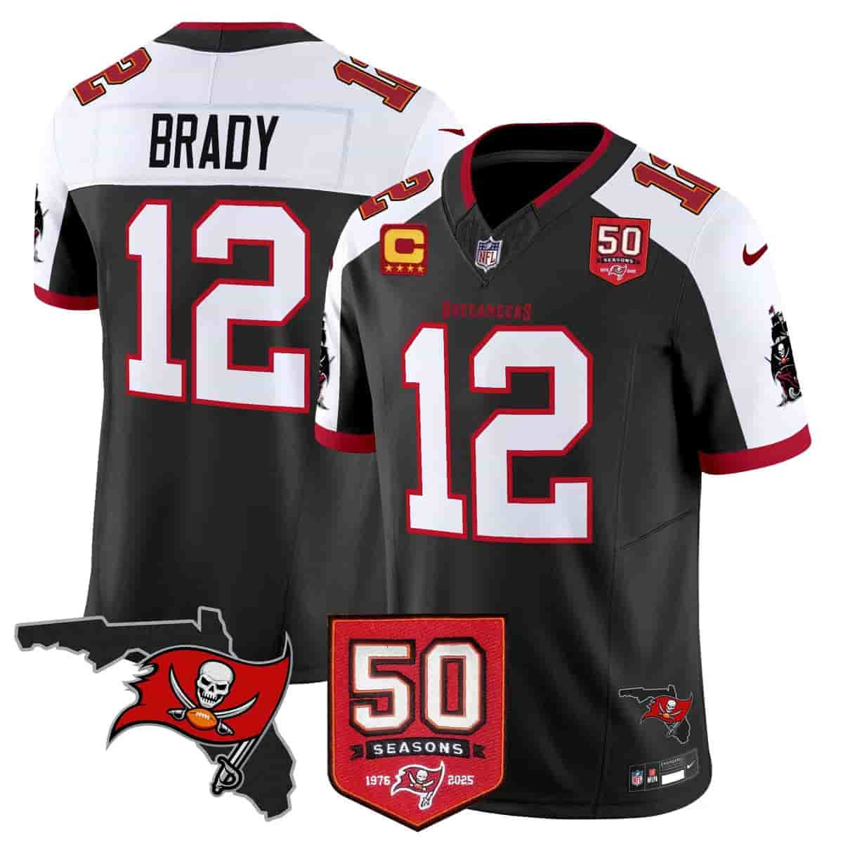 Men's Tampa Bay Buccaneers Throwback 50th Season Patch Vapor Limited Jersey - All Stitched  Tom Brady
