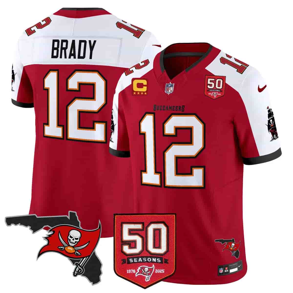 Men's Tampa Bay Buccaneers Throwback 50th Season Patch Vapor Limited Jersey - All Stitched  Tom Brady12