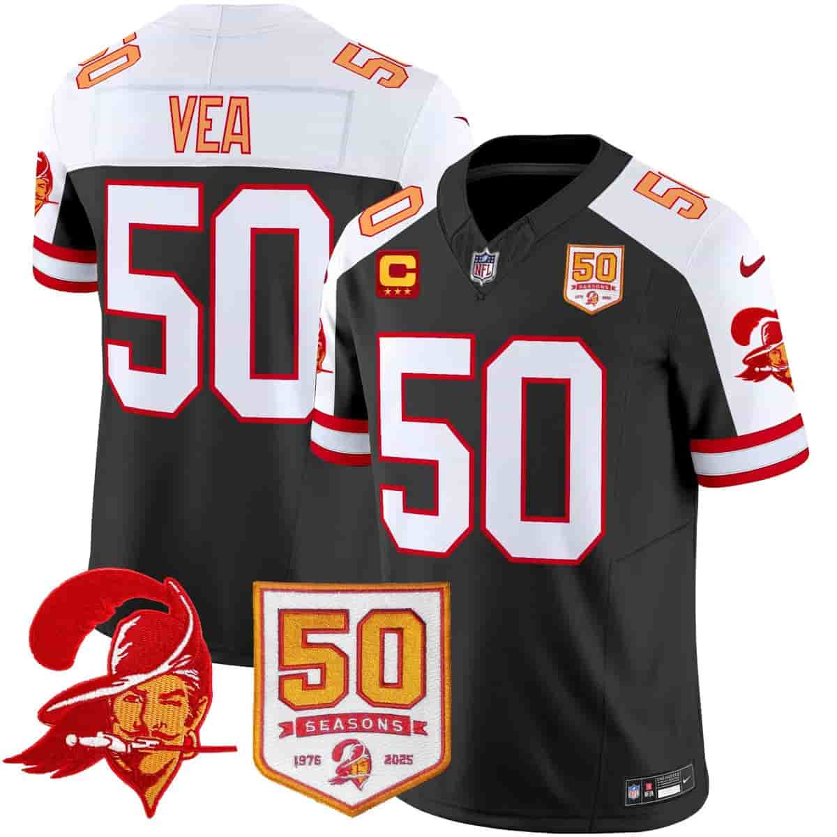 Men's Tampa Bay Buccaneers Throwback 50th Season Patch Vapor Limited Jersey - All Stitched  Vita   Vea 50