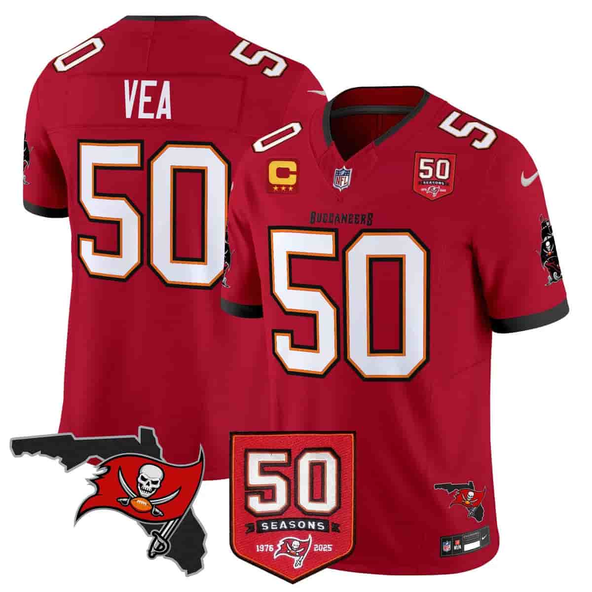 Men's Tampa Bay Buccaneers Throwback 50th Season Patch Vapor Limited Jersey - All Stitched  Vita Vea  50