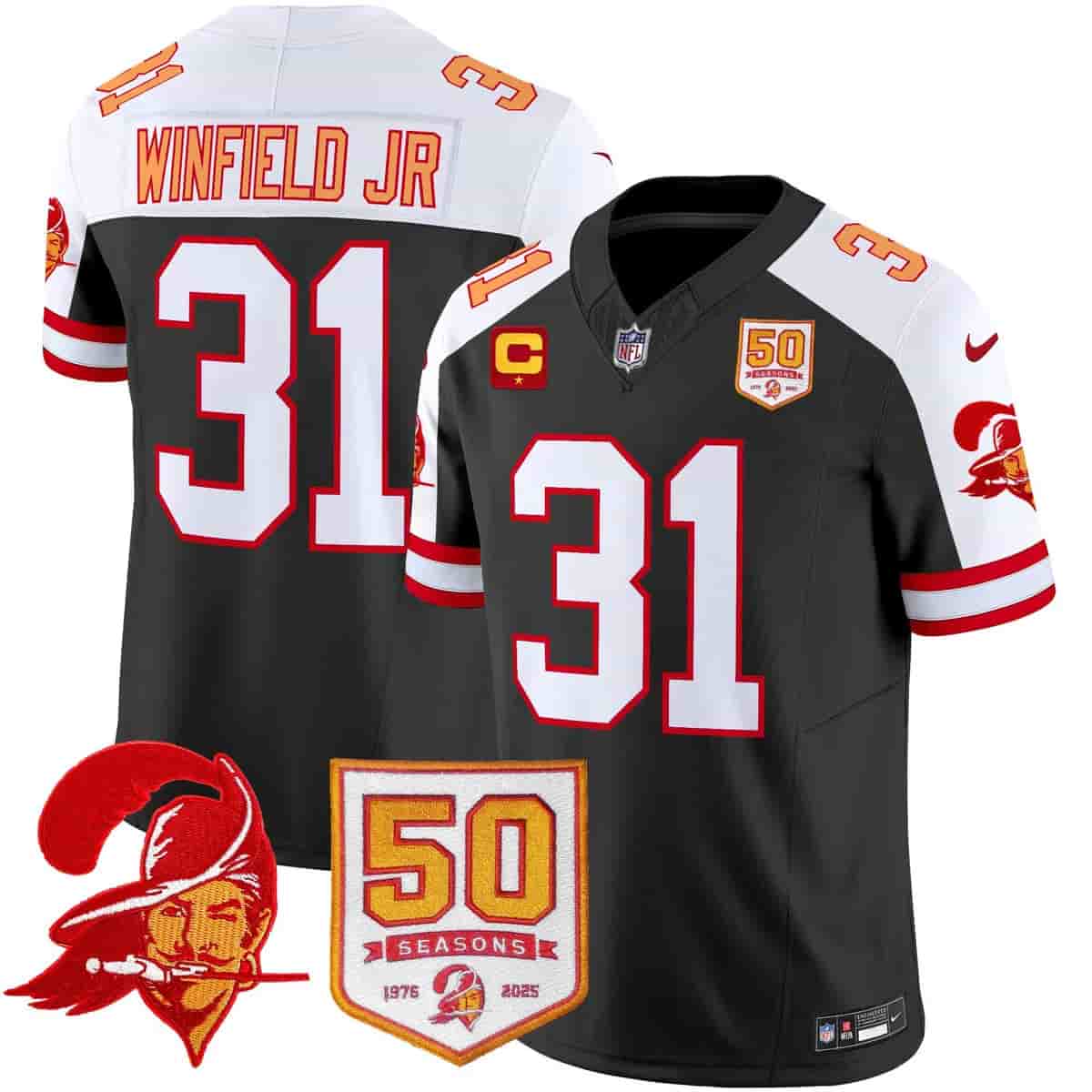 Men's Tampa Bay Buccaneers Throwback 50th Season Patch Vapor Limited Jersey - All Stitched Antoine   Winfield Jr. 31