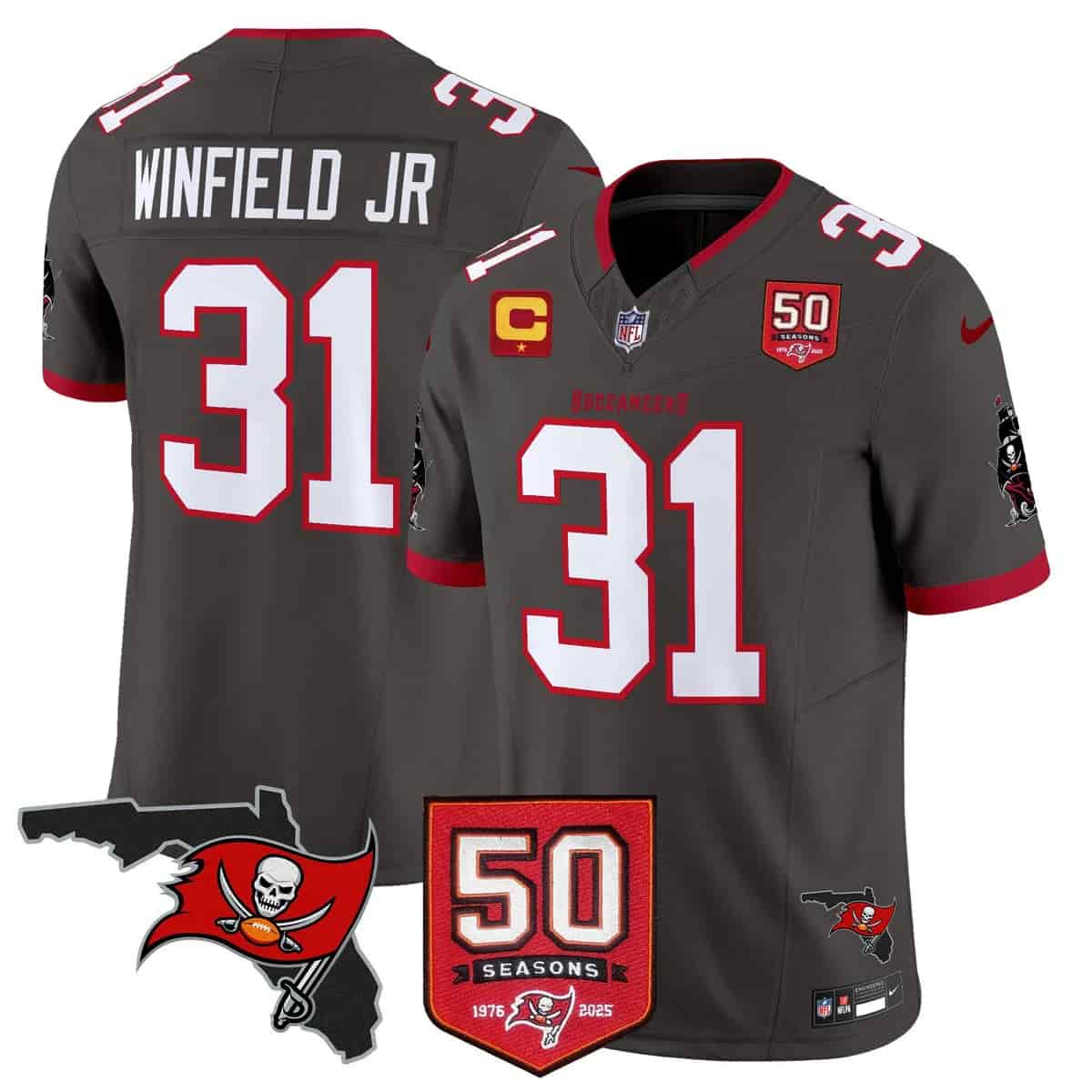 Men's Tampa Bay Buccaneers Throwback 50th Season Patch Vapor Limited Jersey - All Stitched Antoine Winfield Jr.-31