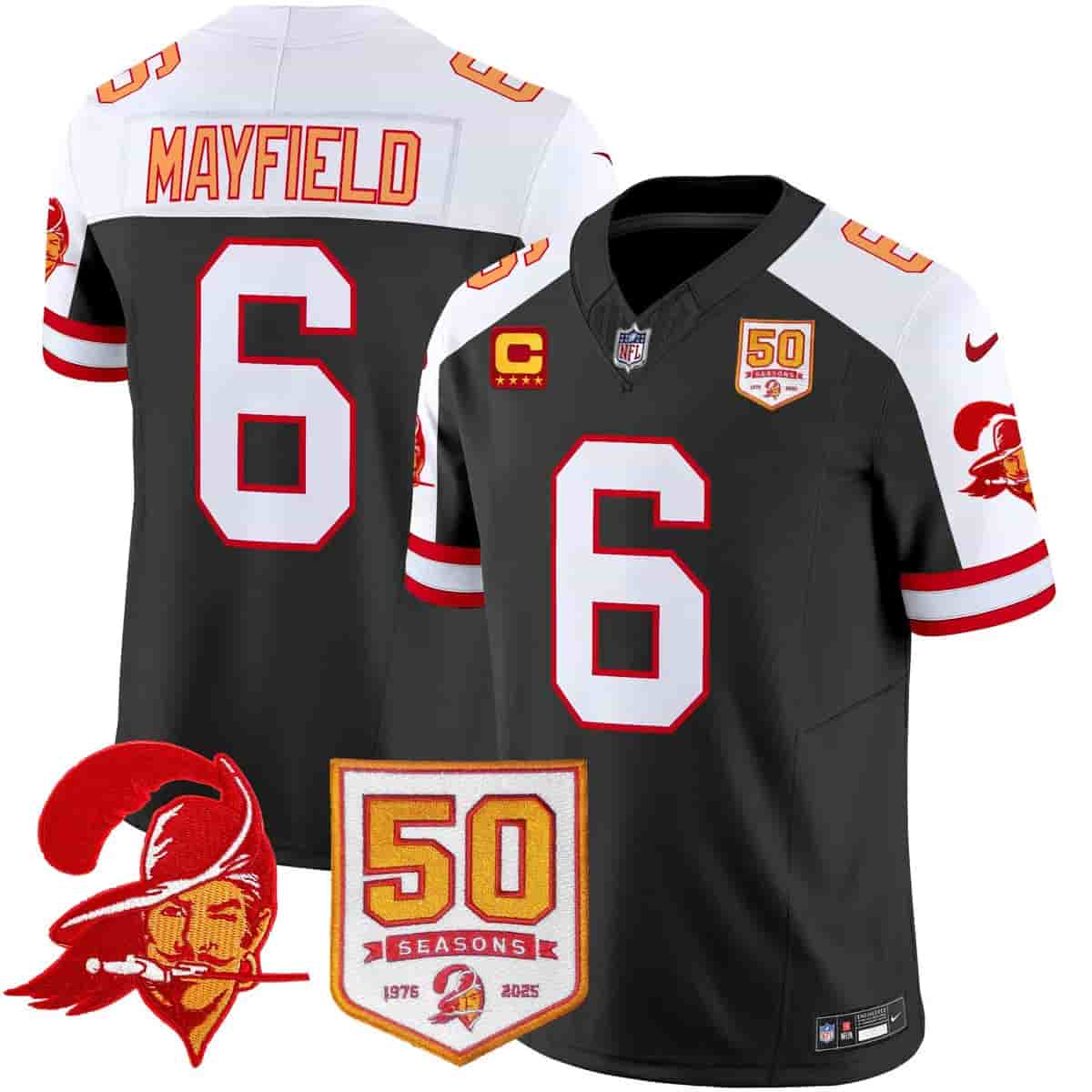 Men's Tampa Bay Buccaneers Throwback 50th Season Patch Vapor Limited Jersey - All Stitched Baker    Mayfield6