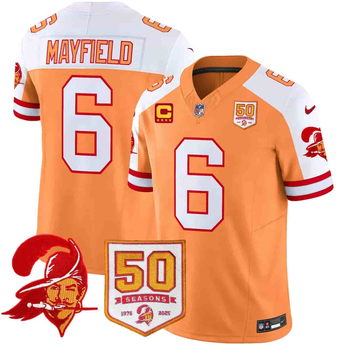 Men's Tampa Bay Buccaneers Throwback 50th Season Patch Vapor Limited Jersey - All Stitched Baker  Mayfield 6