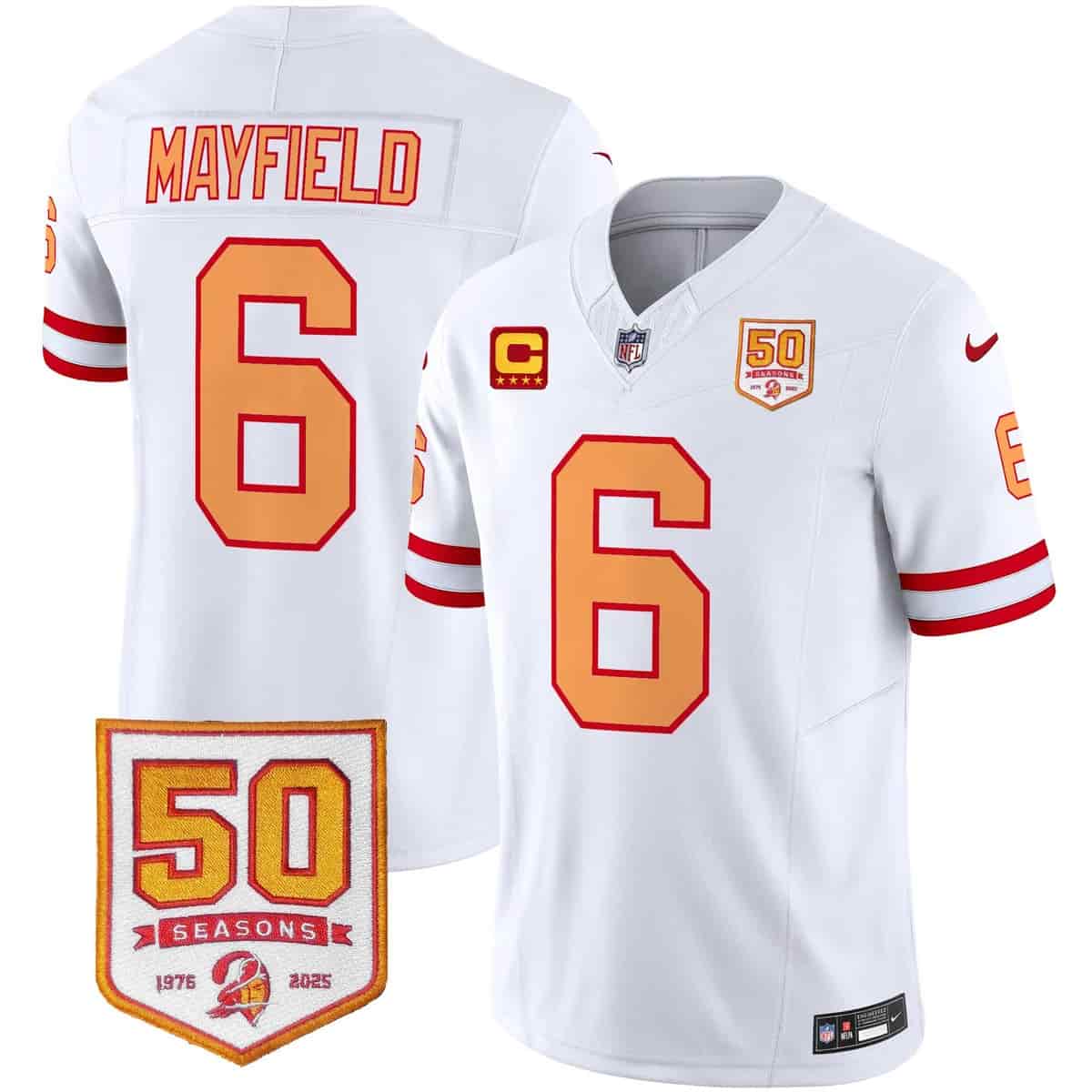 Men's Tampa Bay Buccaneers Throwback 50th Season Patch Vapor Limited Jersey - All Stitched Baker Mayfield   6