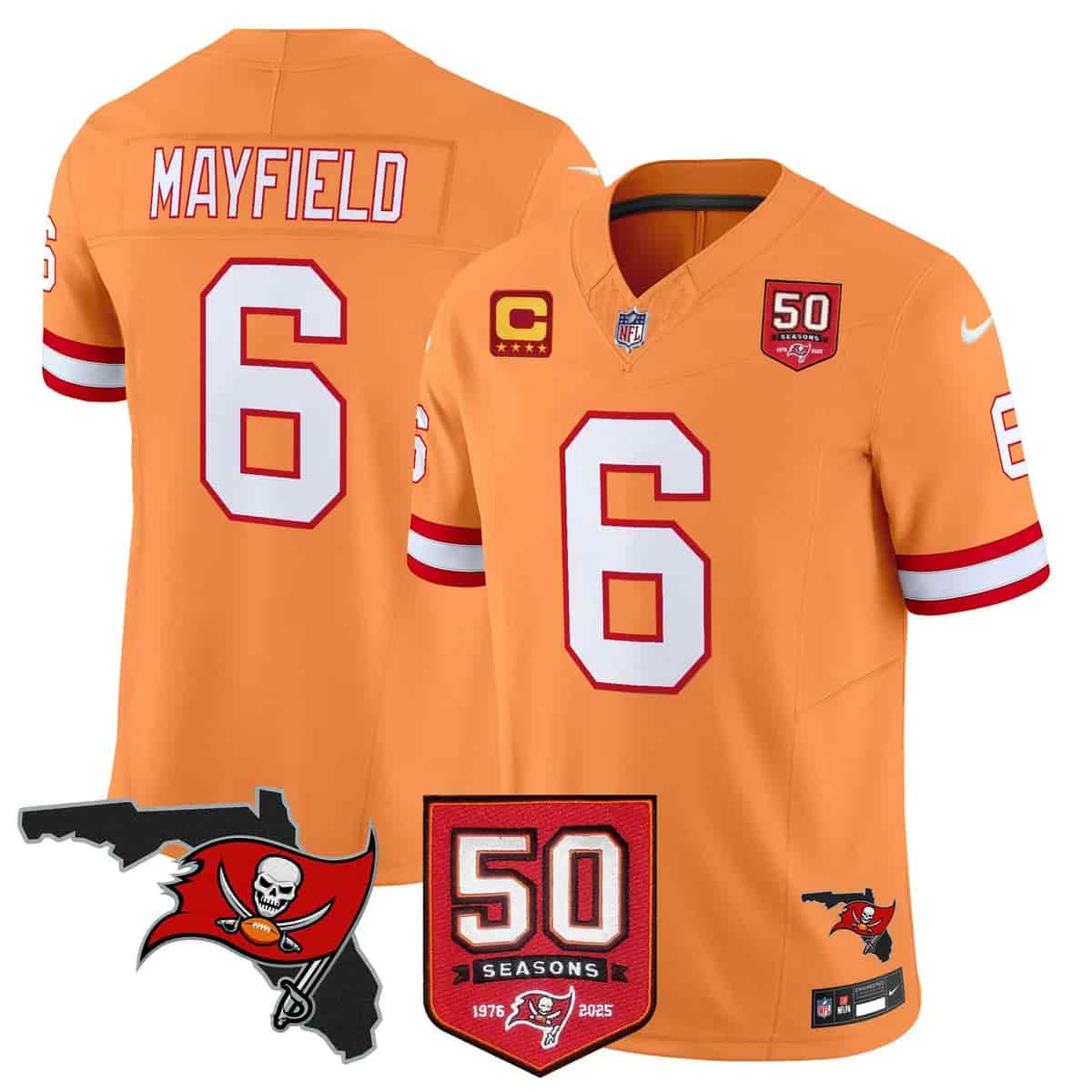 Men's Tampa Bay Buccaneers Throwback 50th Season Patch Vapor Limited Jersey - All Stitched Baker Mayfield #6