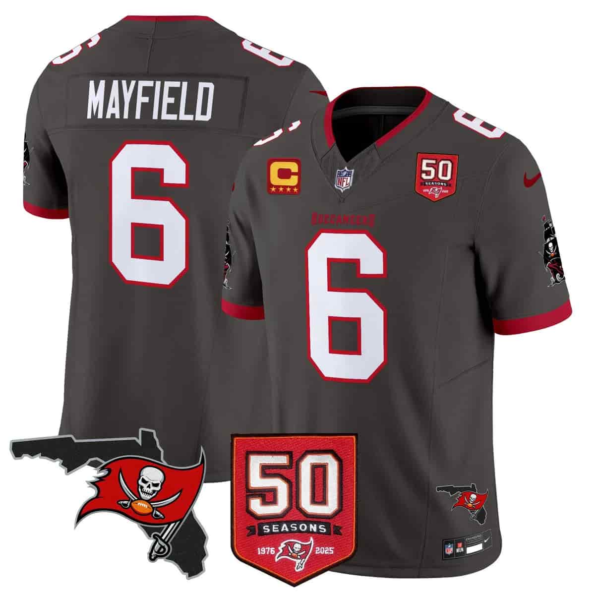 Men's Tampa Bay Buccaneers Throwback 50th Season Patch Vapor Limited Jersey - All Stitched Baker Mayfield -6