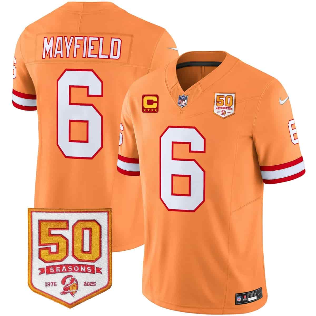 Men's Tampa Bay Buccaneers Throwback 50th Season Patch Vapor Limited Jersey - All Stitched Baker Mayfield#-6