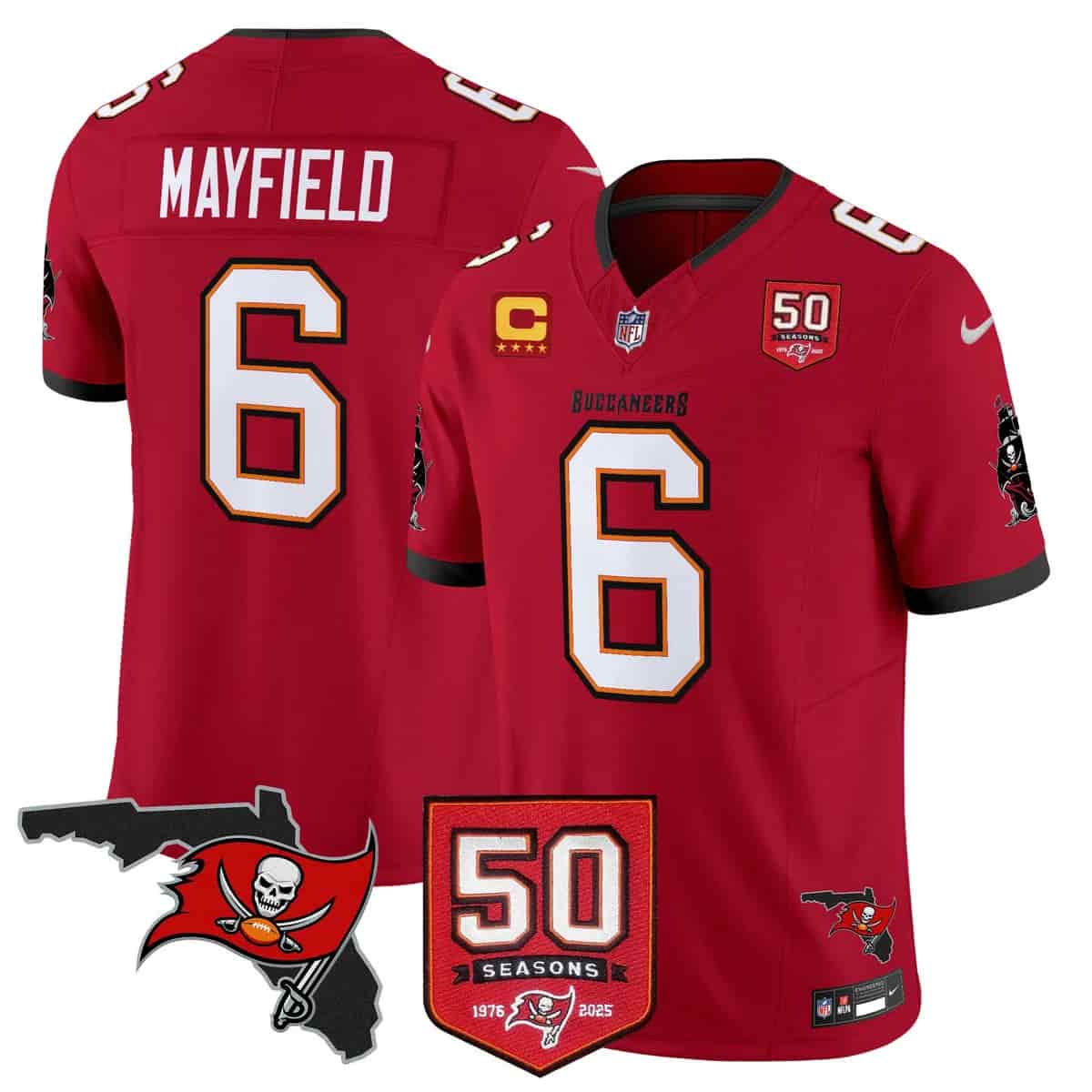 Men's Tampa Bay Buccaneers Throwback 50th Season Patch Vapor Limited Jersey - All Stitched Baker Mayfield 6