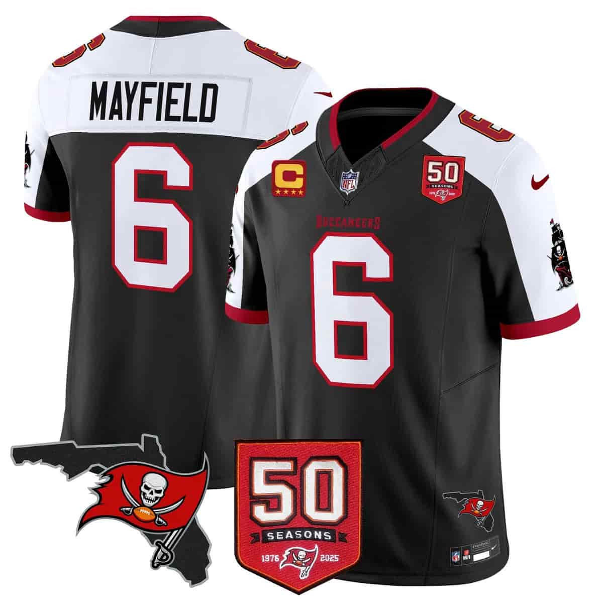 Men's Tampa Bay Buccaneers Throwback 50th Season Patch Vapor Limited Jersey - All Stitched Baker Mayfield