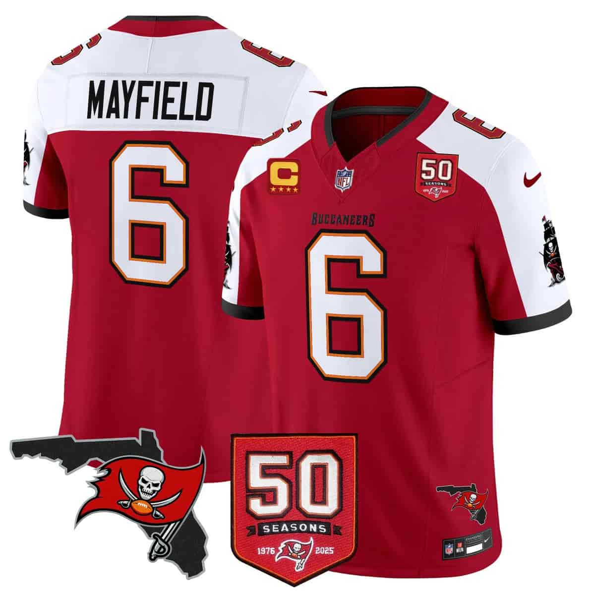 Men's Tampa Bay Buccaneers Throwback 50th Season Patch Vapor Limited Jersey - All Stitched Baker Mayfield6