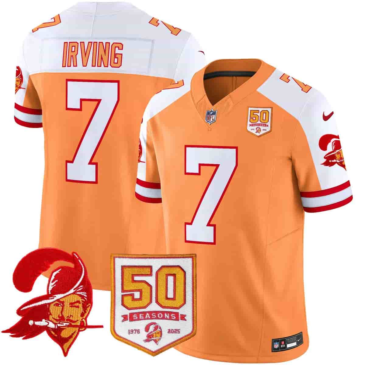 Men's Tampa Bay Buccaneers Throwback 50th Season Patch Vapor Limited Jersey - All Stitched Bucky  Irving 7