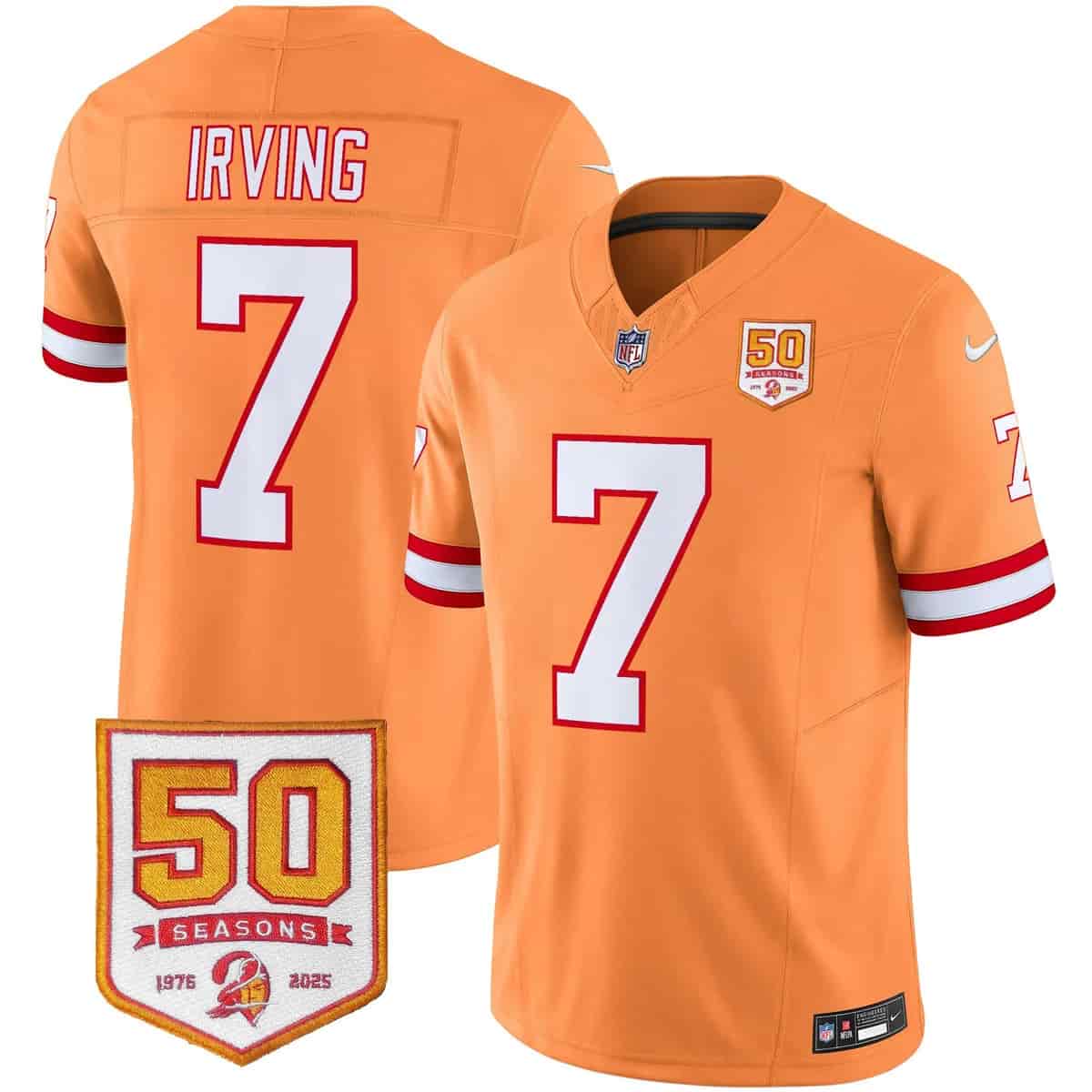 Men's Tampa Bay Buccaneers Throwback 50th Season Patch Vapor Limited Jersey - All Stitched Bucky Irving #7