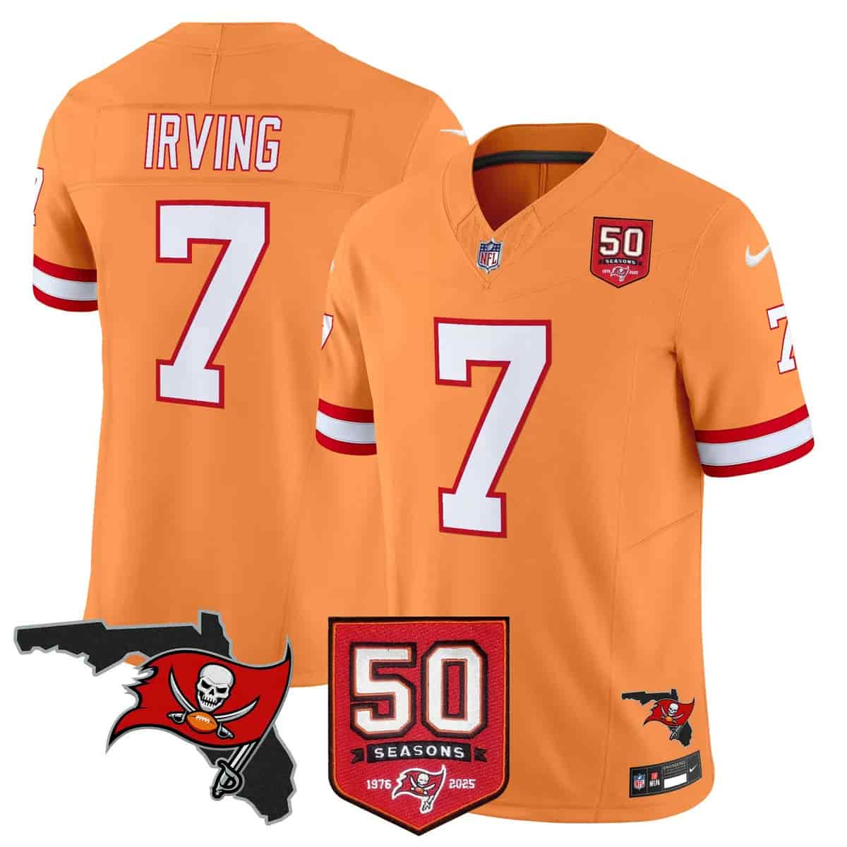 Men's Tampa Bay Buccaneers Throwback 50th Season Patch Vapor Limited Jersey - All Stitched Bucky Irving#7
