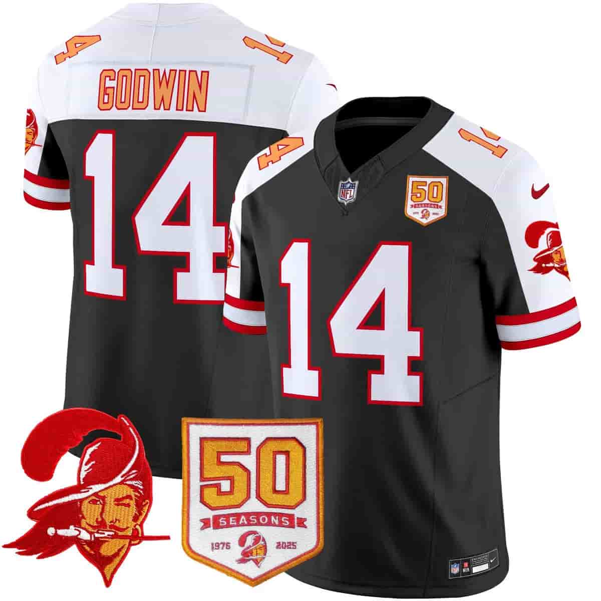 Men's Tampa Bay Buccaneers Throwback 50th Season Patch Vapor Limited Jersey - All Stitched Chris   Godwin 14