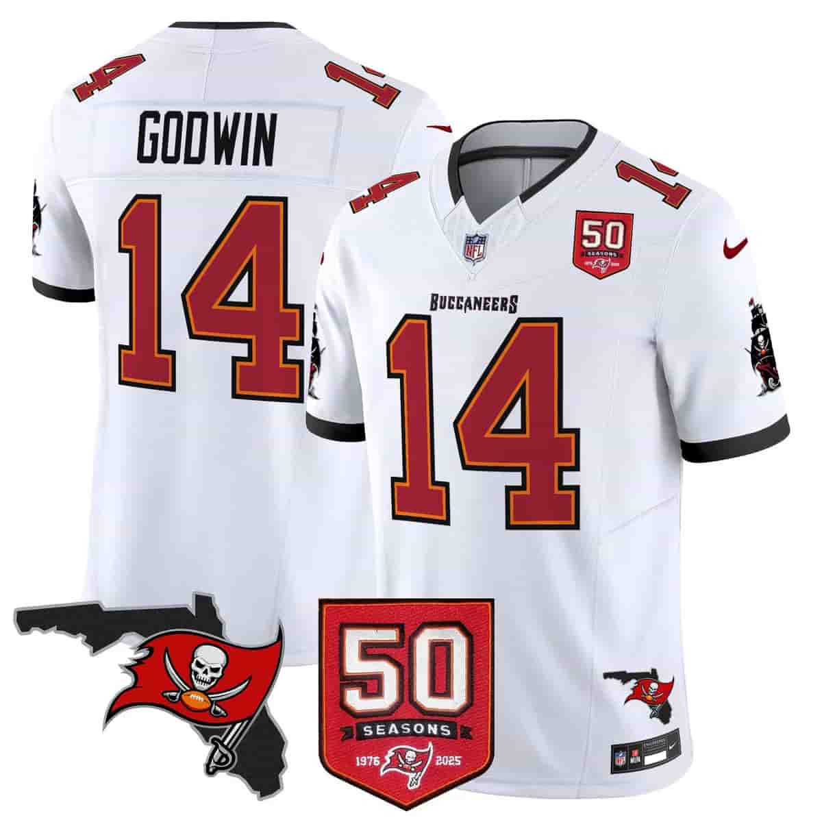 Men's Tampa Bay Buccaneers Throwback 50th Season Patch Vapor Limited Jersey - All Stitched Chris Godwin    14
