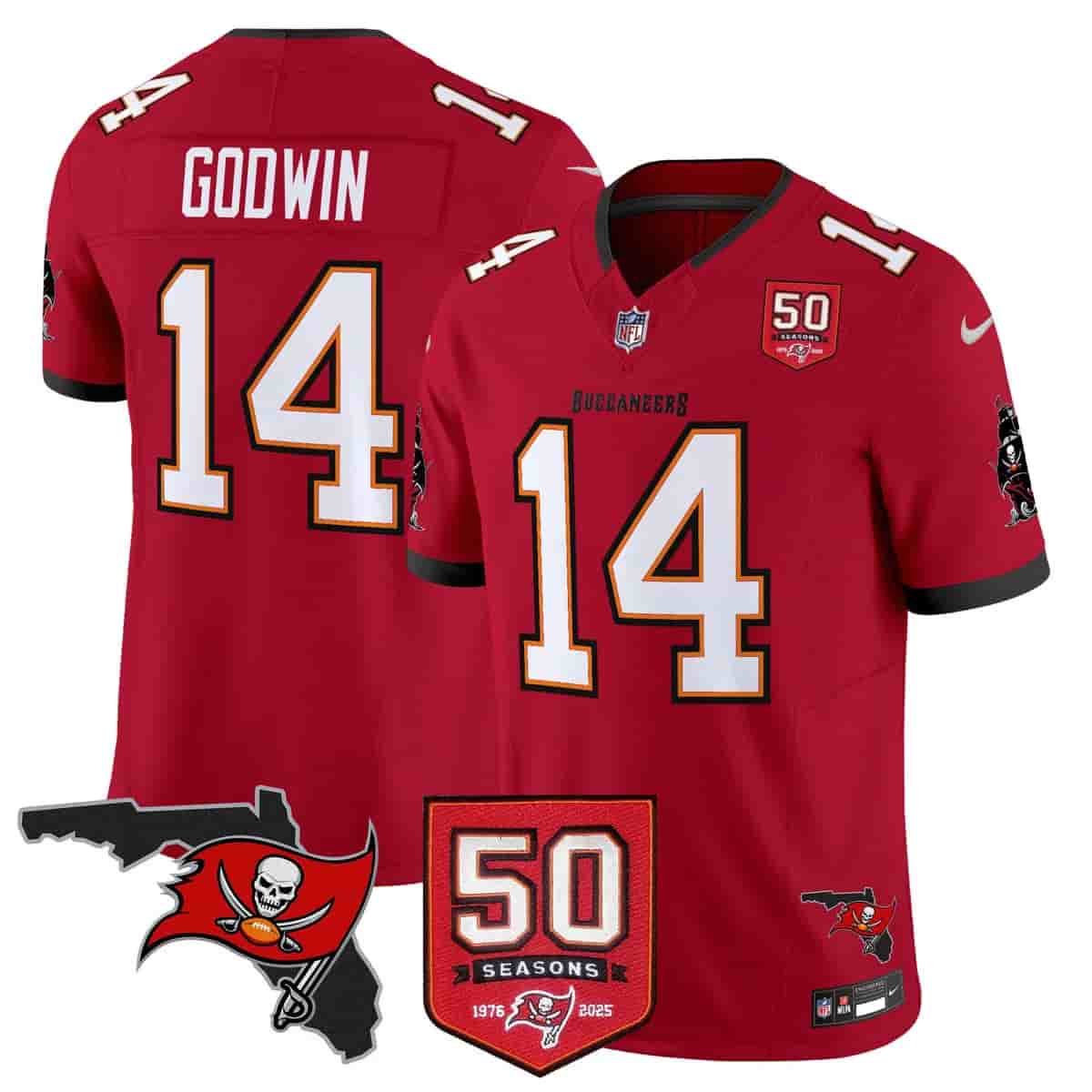 Men's Tampa Bay Buccaneers Throwback 50th Season Patch Vapor Limited Jersey - All Stitched Chris Godwin  14