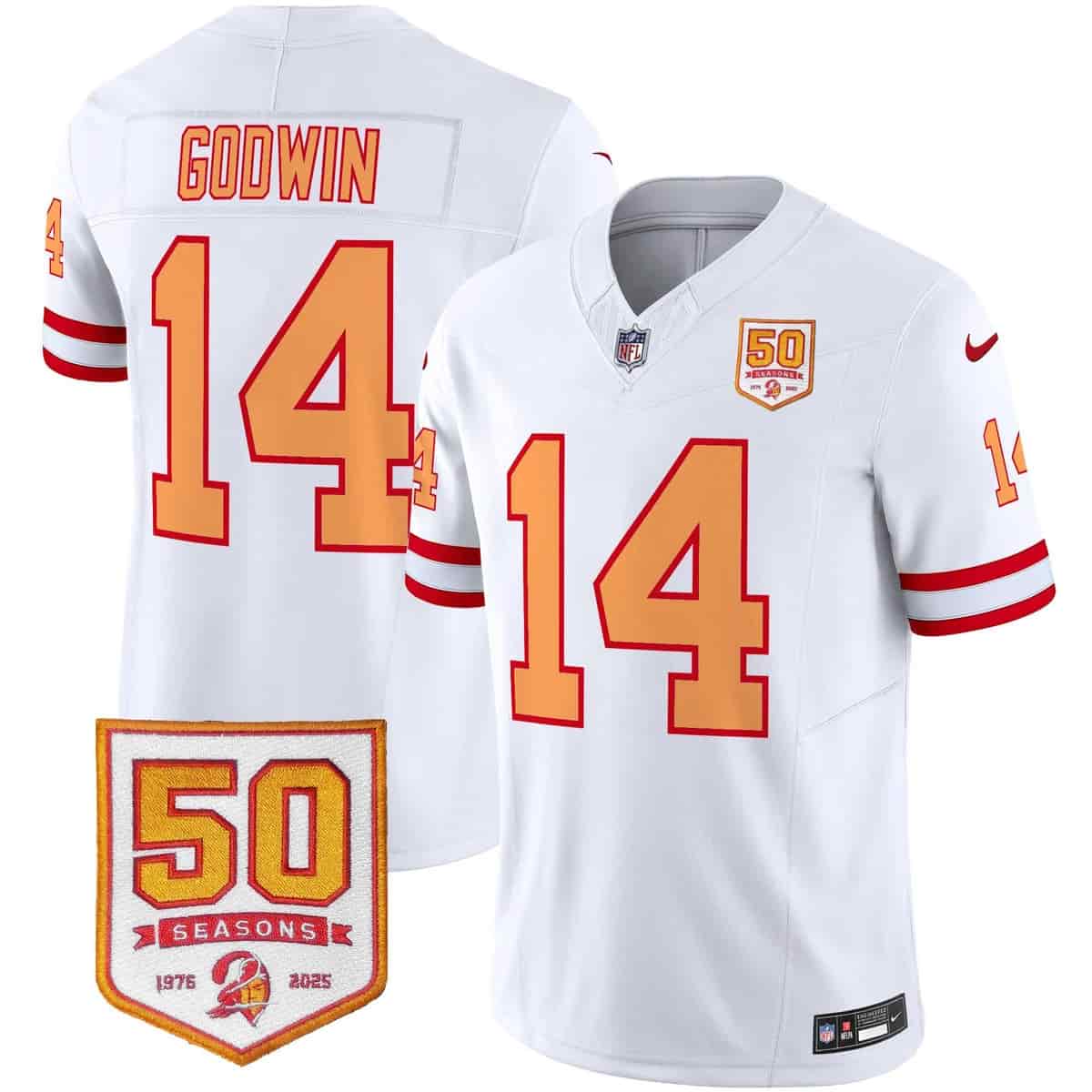 Men's Tampa Bay Buccaneers Throwback 50th Season Patch Vapor Limited Jersey - All Stitched Chris Godwin # 14