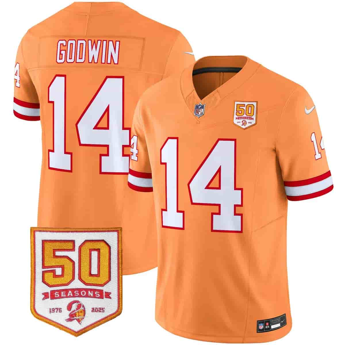 Men's Tampa Bay Buccaneers Throwback 50th Season Patch Vapor Limited Jersey - All Stitched Chris Godwin #14