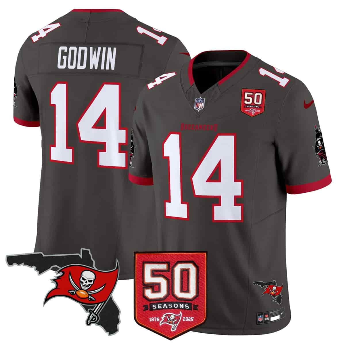 Men's Tampa Bay Buccaneers Throwback 50th Season Patch Vapor Limited Jersey - All Stitched Chris Godwin-14