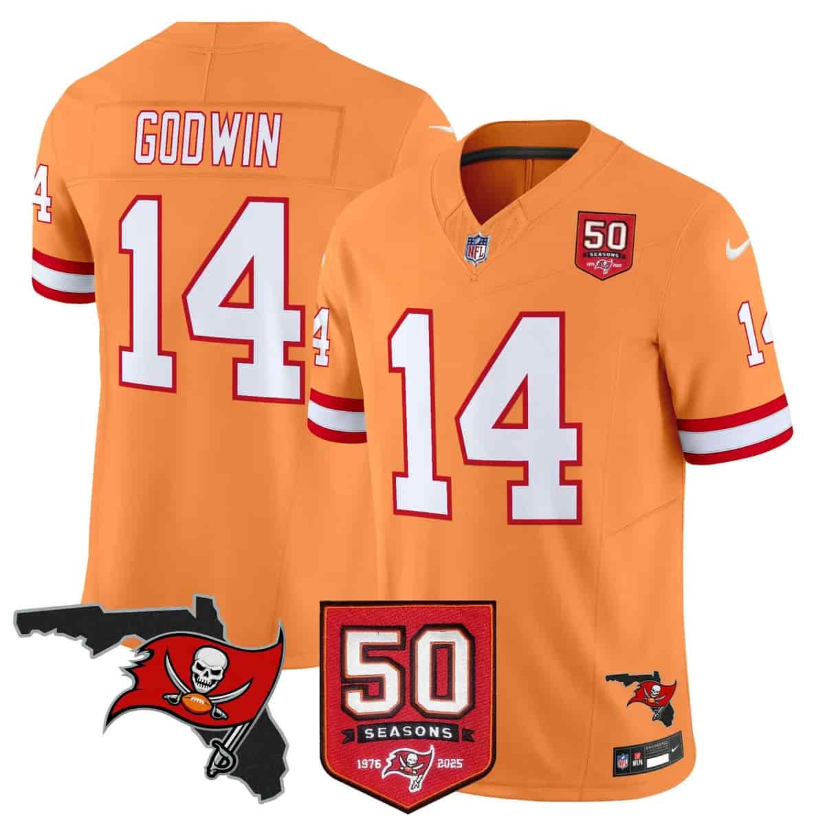 Men's Tampa Bay Buccaneers Throwback 50th Season Patch Vapor Limited Jersey - All Stitched Chris Godwin#14