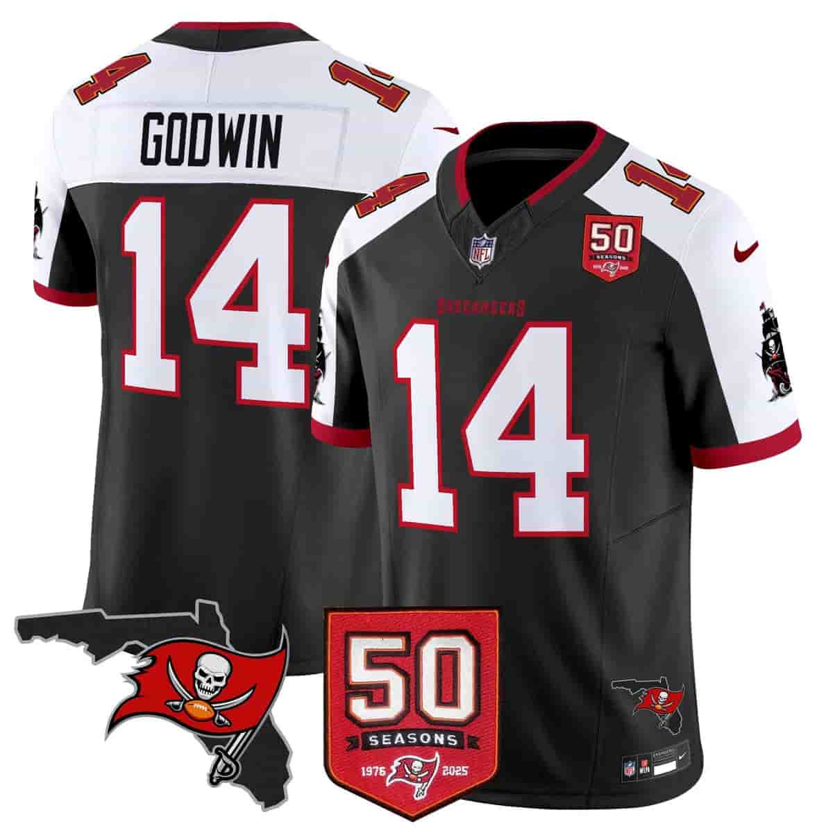 Men's Tampa Bay Buccaneers Throwback 50th Season Patch Vapor Limited Jersey - All Stitched Chris Godwin