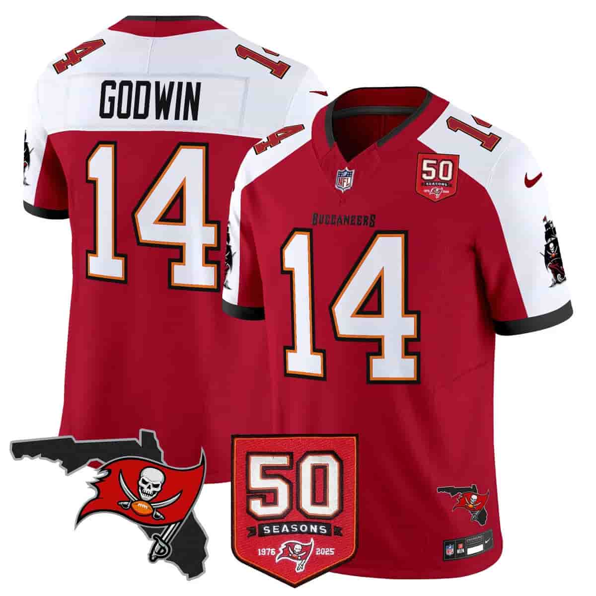 Men's Tampa Bay Buccaneers Throwback 50th Season Patch Vapor Limited Jersey - All Stitched Chris Godwin14