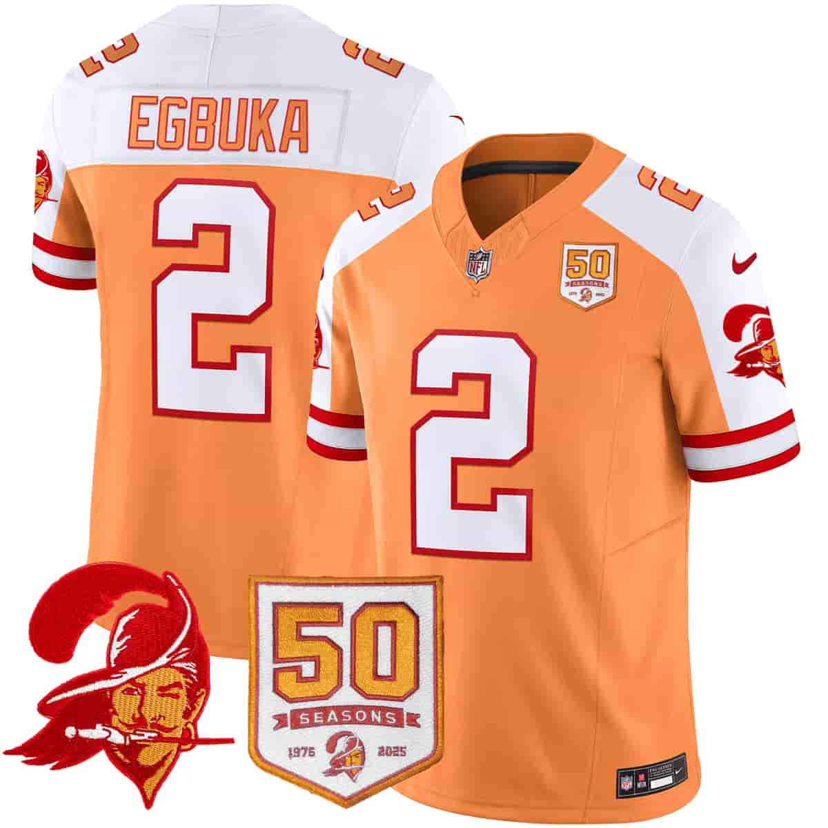 Men's Tampa Bay Buccaneers Throwback 50th Season Patch Vapor Limited Jersey - All Stitched Emeka Egbuka      2
