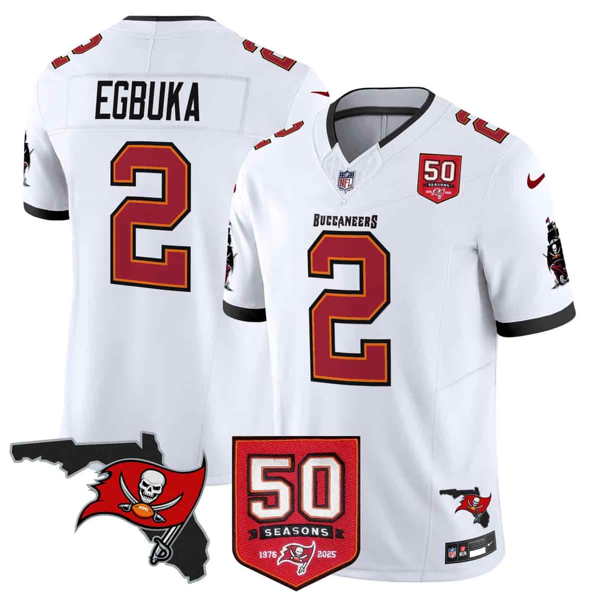 Men's Tampa Bay Buccaneers Throwback 50th Season Patch Vapor Limited Jersey - All Stitched Emeka Egbuka    2