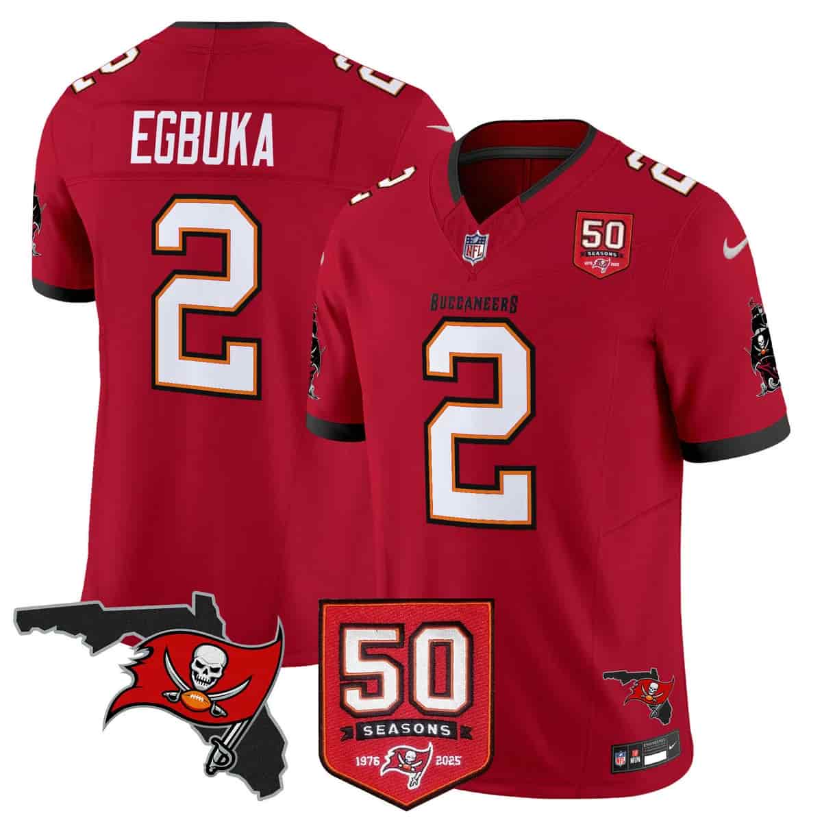 Men's Tampa Bay Buccaneers Throwback 50th Season Patch Vapor Limited Jersey - All Stitched Emeka Egbuka   2