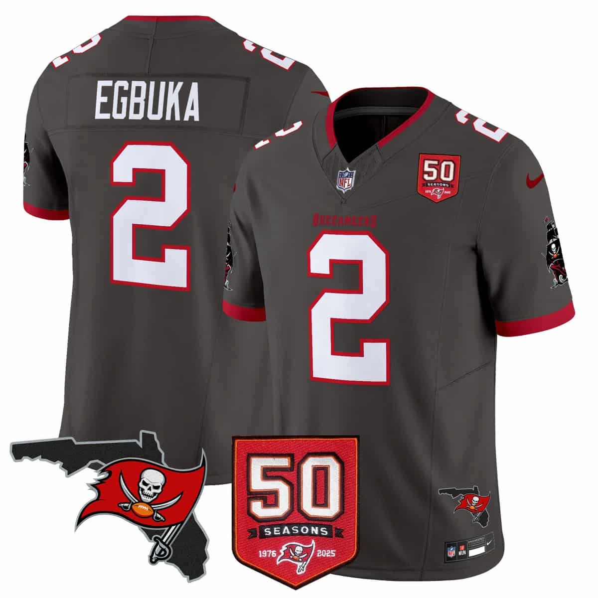 Men's Tampa Bay Buccaneers Throwback 50th Season Patch Vapor Limited Jersey - All Stitched Emeka Egbuka -2
