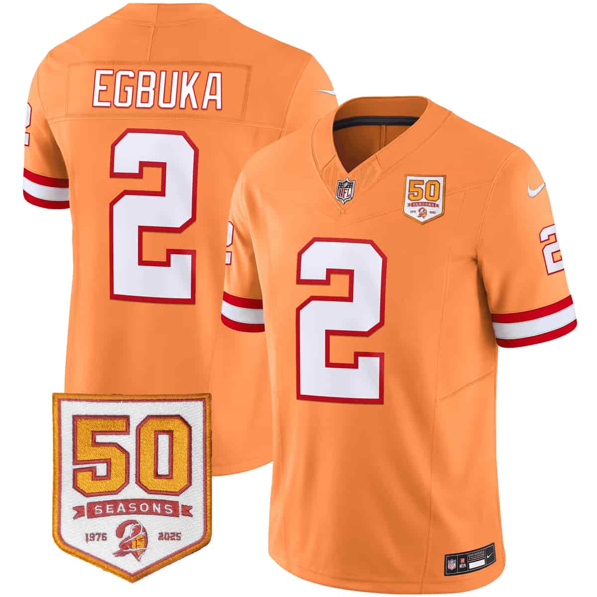 Men's Tampa Bay Buccaneers Throwback 50th Season Patch Vapor Limited Jersey - All Stitched Emeka Egbuka #-2