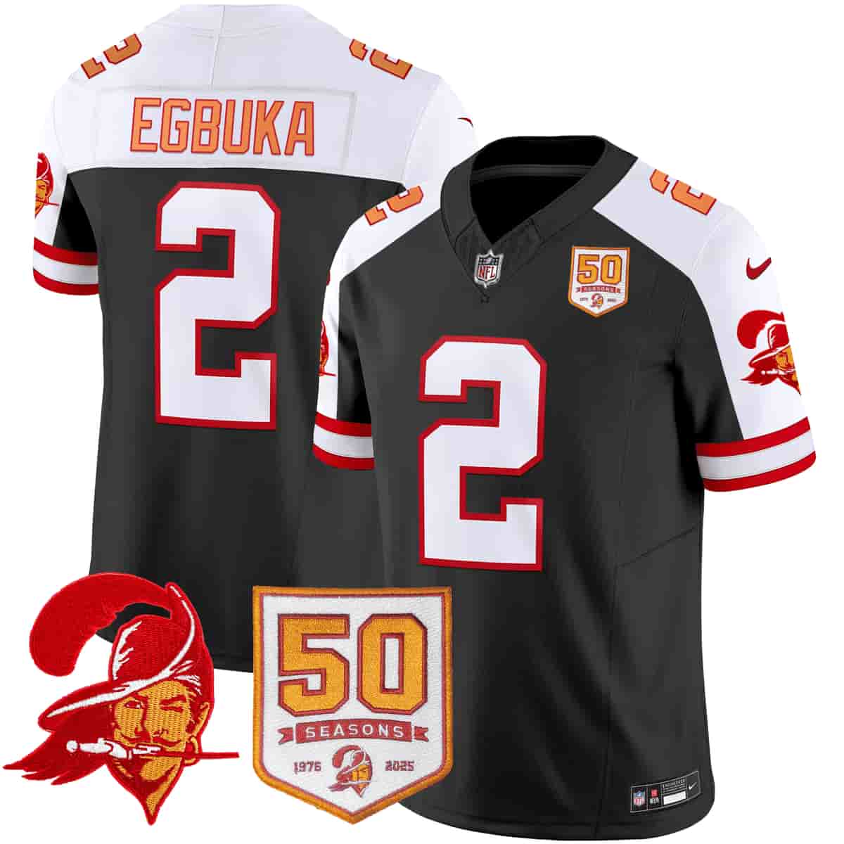 Men's Tampa Bay Buccaneers Throwback 50th Season Patch Vapor Limited Jersey - All Stitched Emeka Egbuka ##2