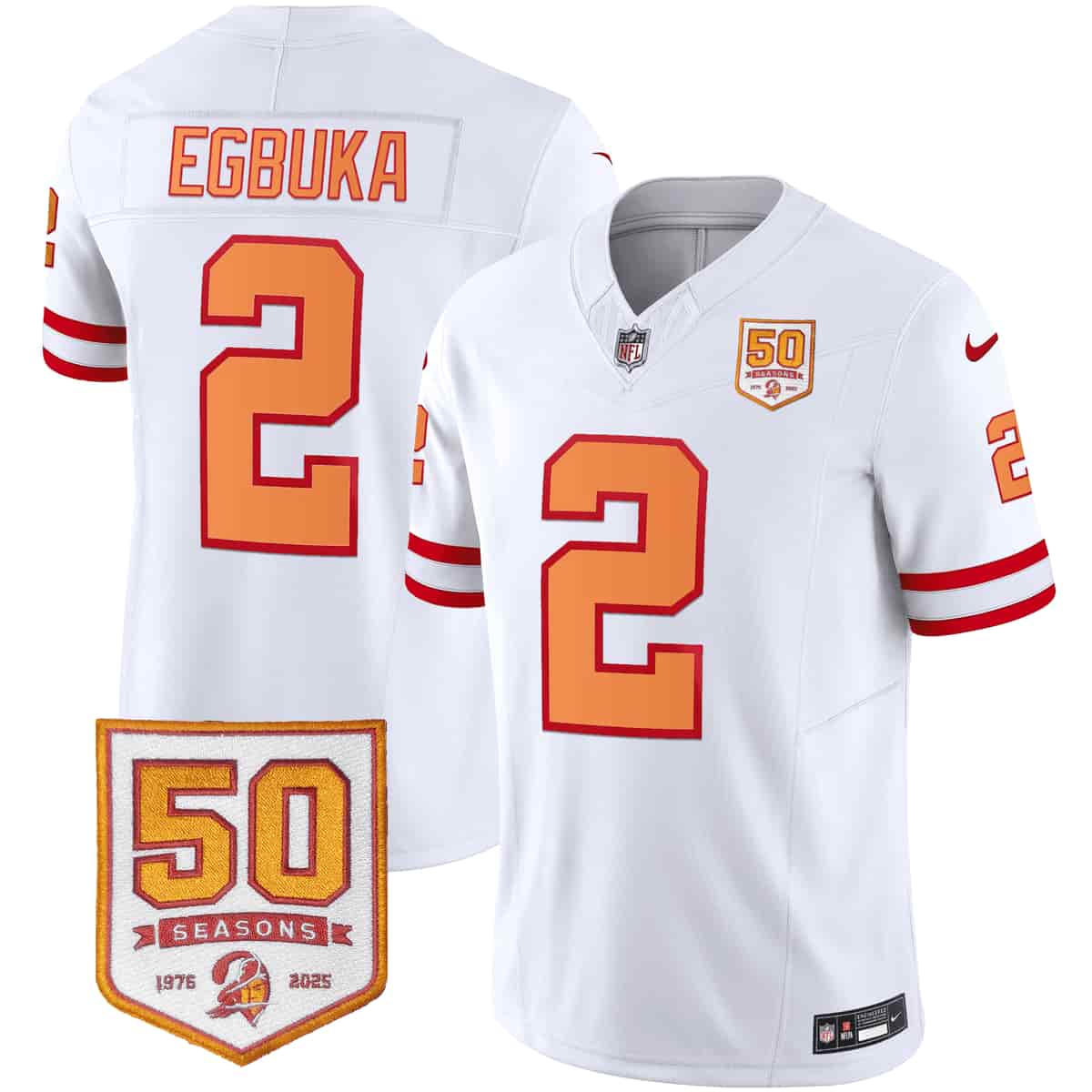 Men's Tampa Bay Buccaneers Throwback 50th Season Patch Vapor Limited Jersey - All Stitched Emeka Egbuka #2