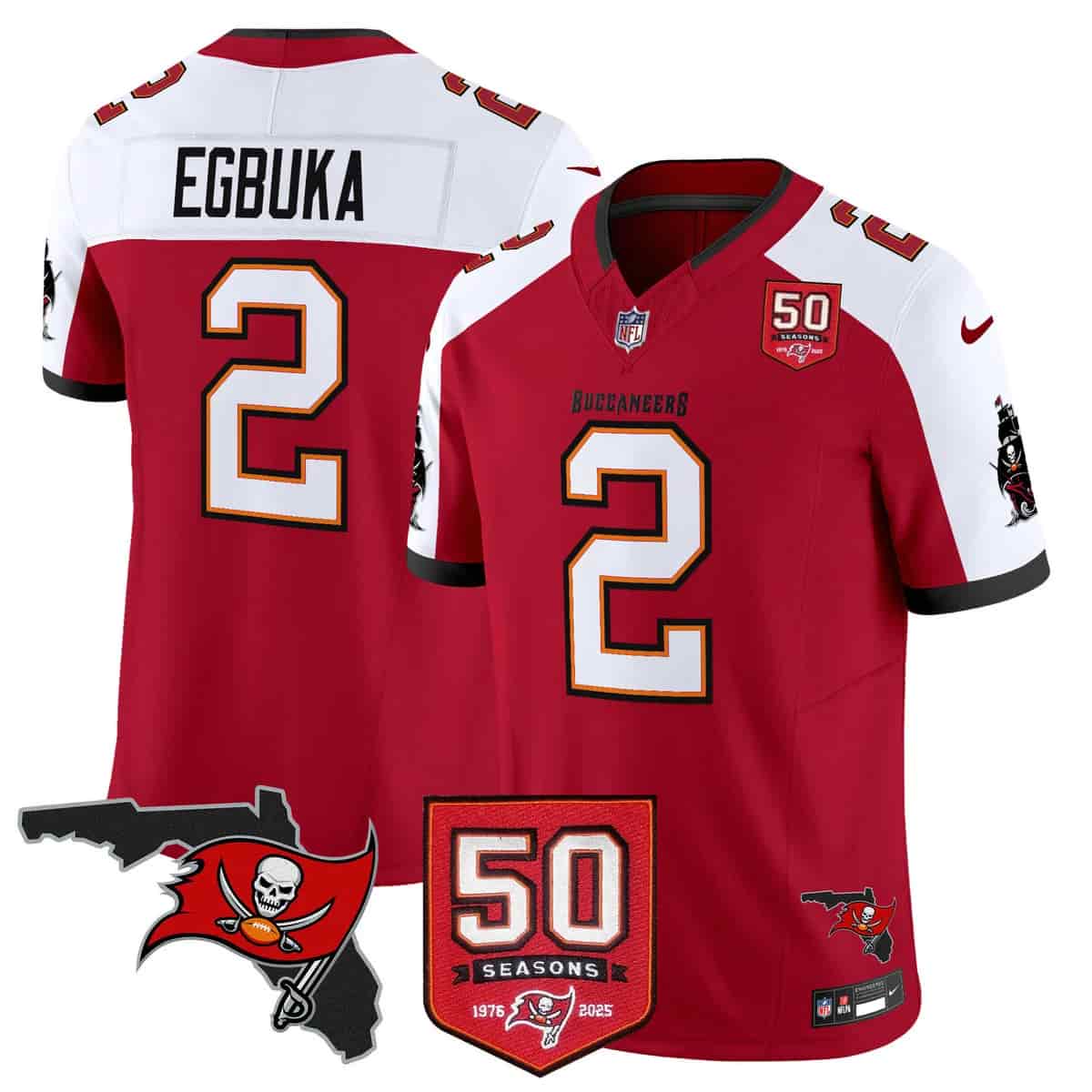 Men's Tampa Bay Buccaneers Throwback 50th Season Patch Vapor Limited Jersey - All Stitched Emeka Egbuka 2