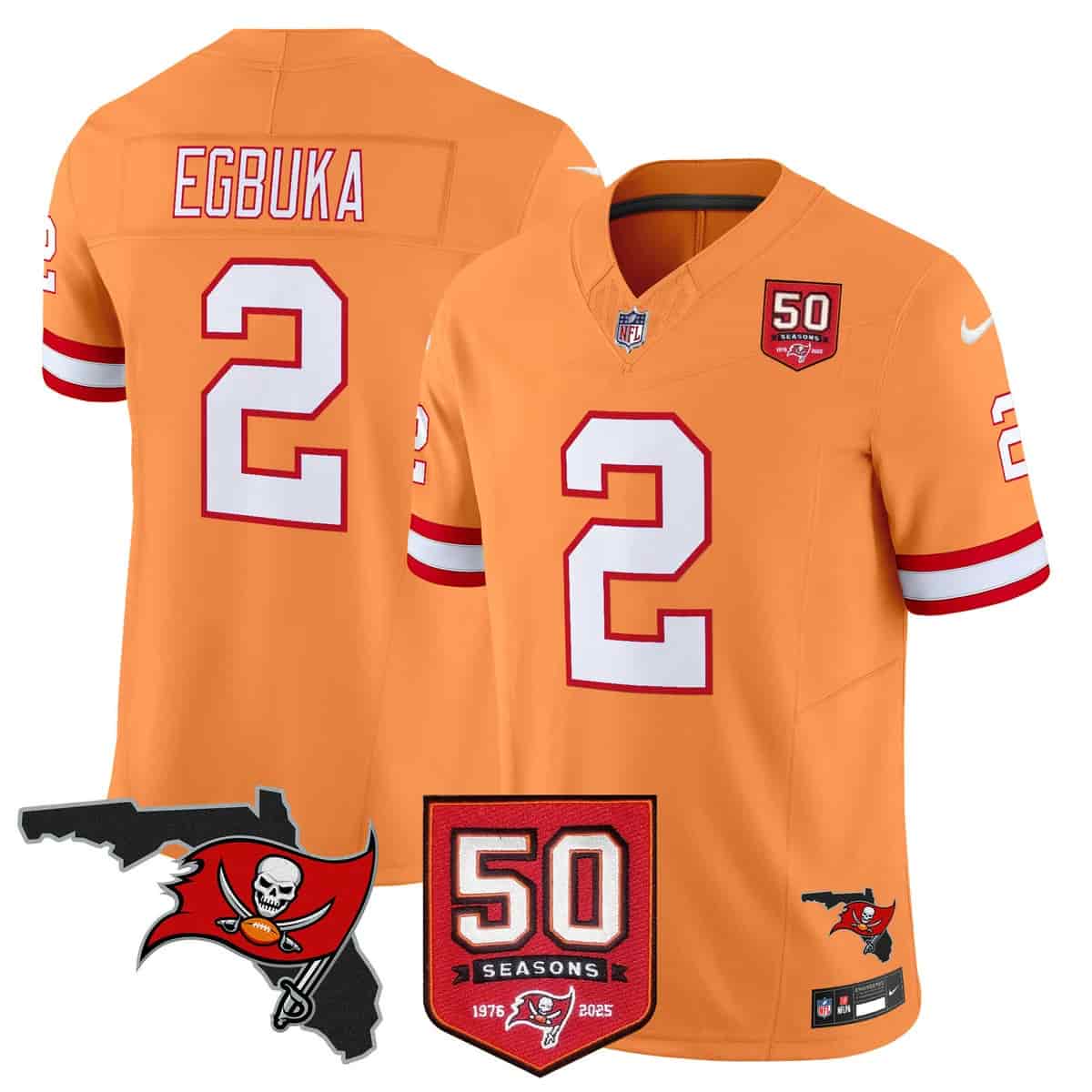 Men's Tampa Bay Buccaneers Throwback 50th Season Patch Vapor Limited Jersey - All Stitched Emeka Egbuka#2