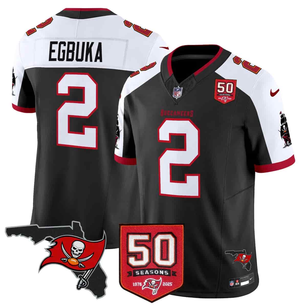 Men's Tampa Bay Buccaneers Throwback 50th Season Patch Vapor Limited Jersey - All Stitched Emeka Egbuka