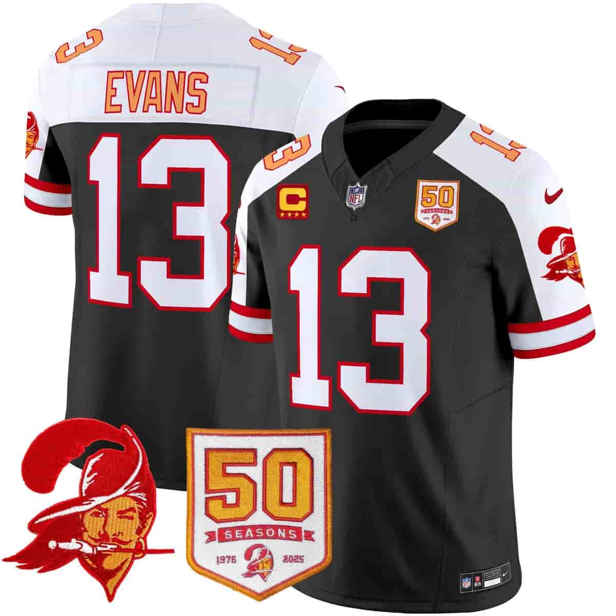 Men's Tampa Bay Buccaneers Throwback 50th Season Patch Vapor Limited Jersey - All Stitched Mike   Evans 13