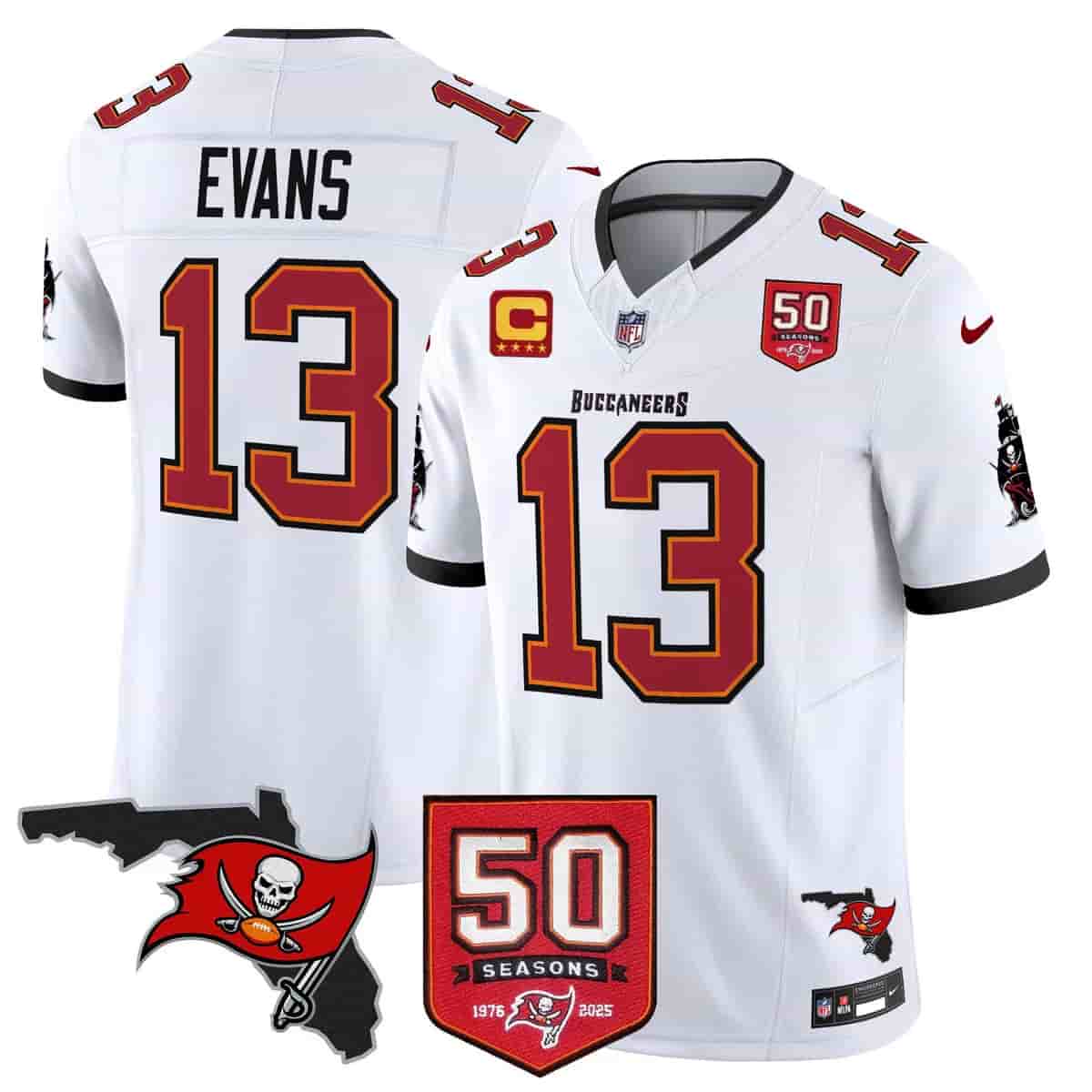 Men's Tampa Bay Buccaneers Throwback 50th Season Patch Vapor Limited Jersey - All Stitched Mike Evans   13