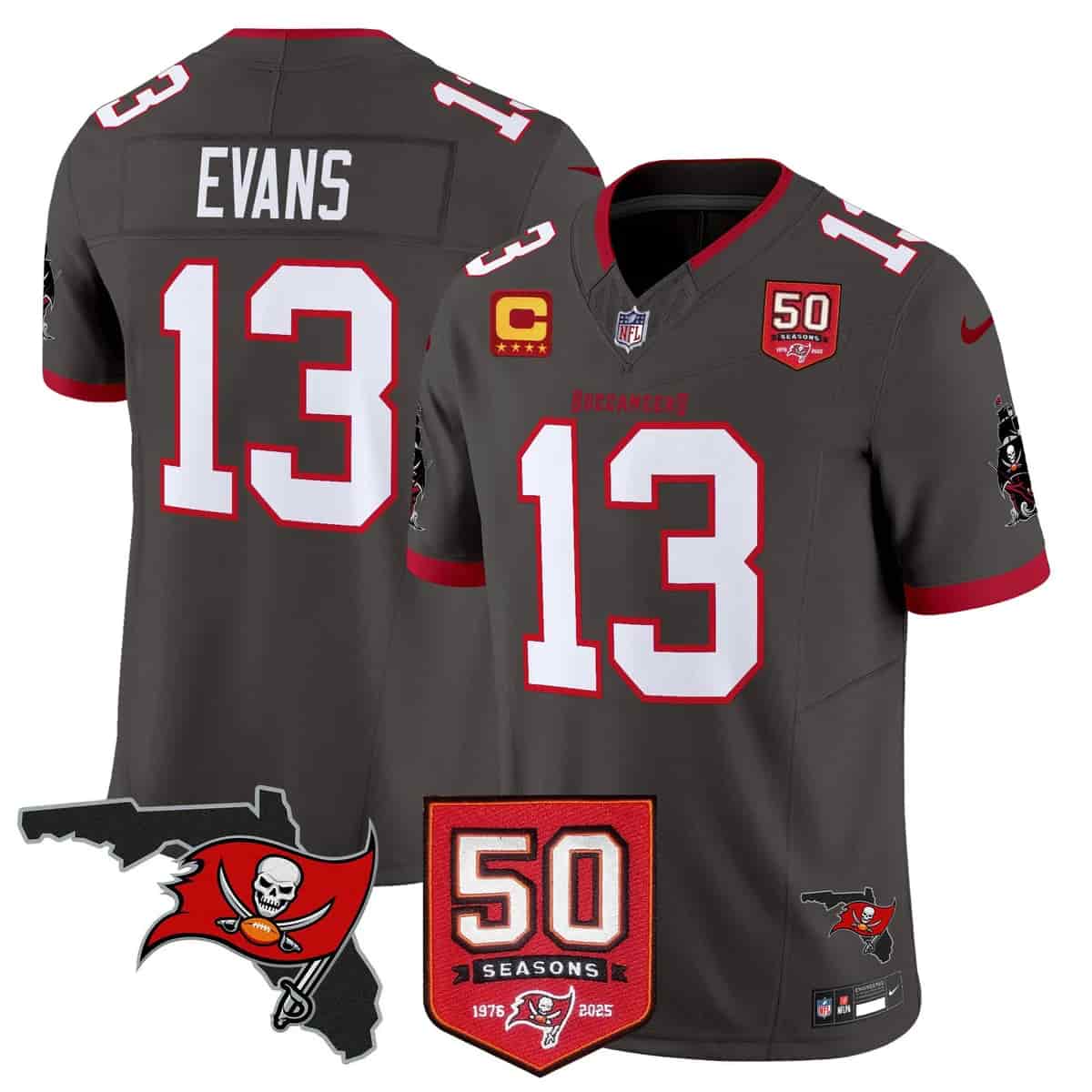 Men's Tampa Bay Buccaneers Throwback 50th Season Patch Vapor Limited Jersey - All Stitched Mike Evans -13