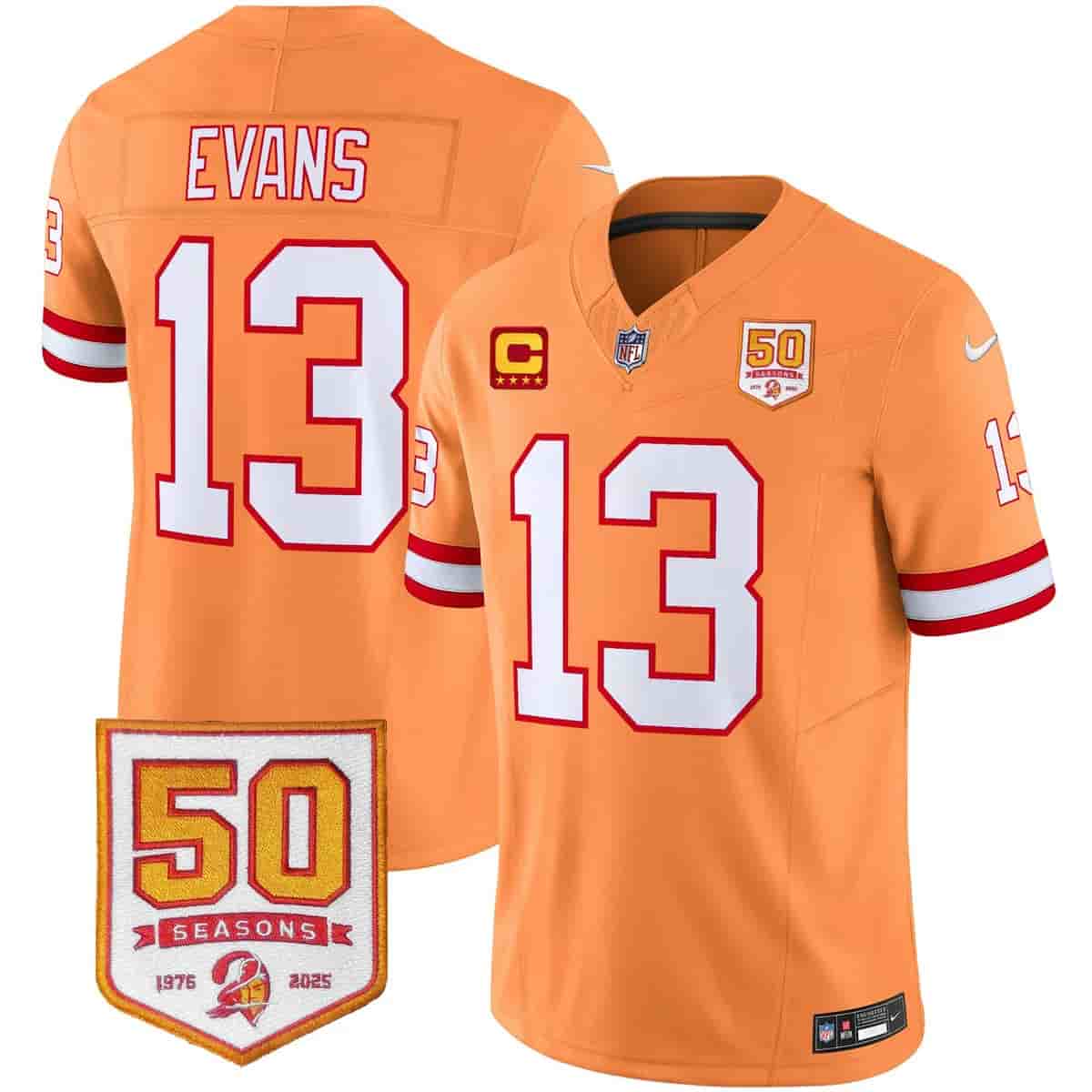 Men's Tampa Bay Buccaneers Throwback 50th Season Patch Vapor Limited Jersey - All Stitched Mike Evans # 13