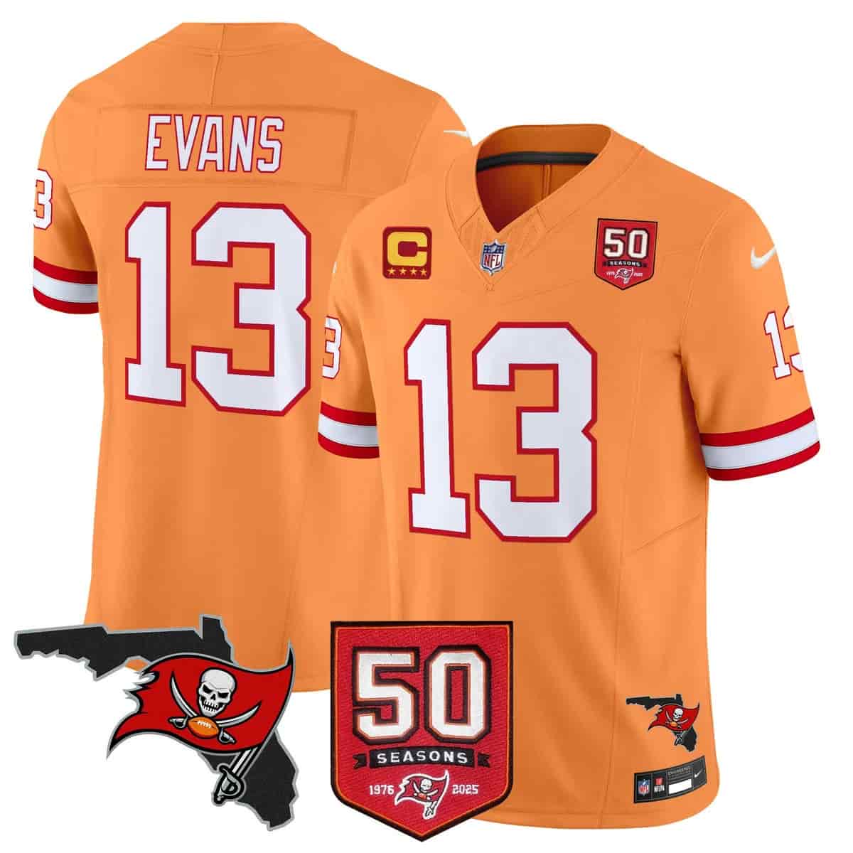 Men's Tampa Bay Buccaneers Throwback 50th Season Patch Vapor Limited Jersey - All Stitched Mike Evans #13