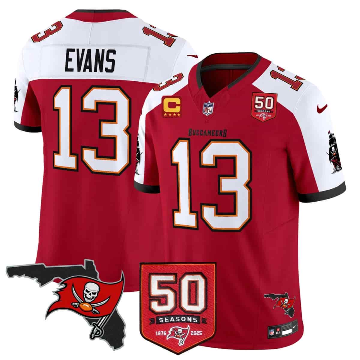 Men's Tampa Bay Buccaneers Throwback 50th Season Patch Vapor Limited Jersey - All Stitched Mike Evans13