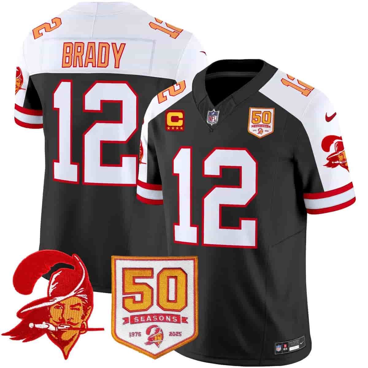 Men's Tampa Bay Buccaneers Throwback 50th Season Patch Vapor Limited Jersey - All Stitched Tom   Brady   12
