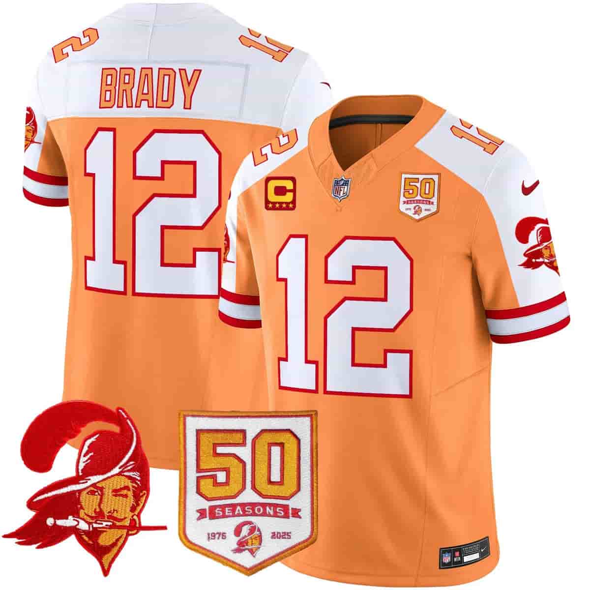 Men's Tampa Bay Buccaneers Throwback 50th Season Patch Vapor Limited Jersey - All Stitched Tom Brady     12