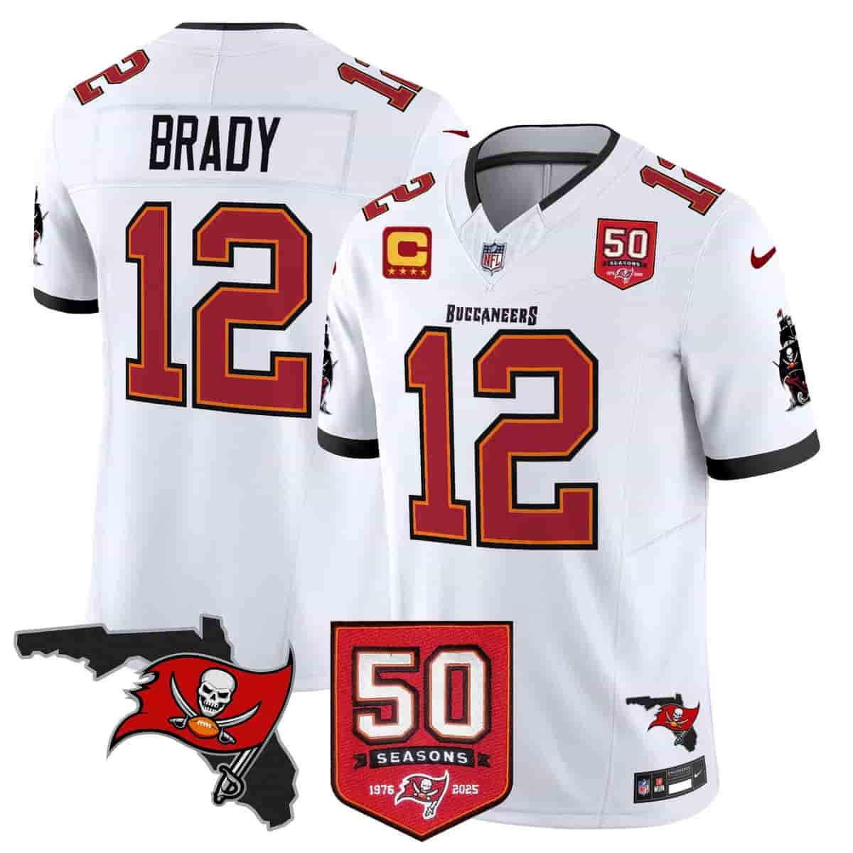 Men's Tampa Bay Buccaneers Throwback 50th Season Patch Vapor Limited Jersey - All Stitched Tom Brady    12